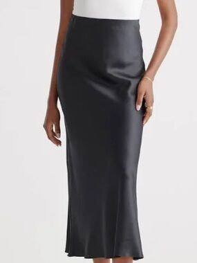 Be Cool Black Satin Midi Skirt